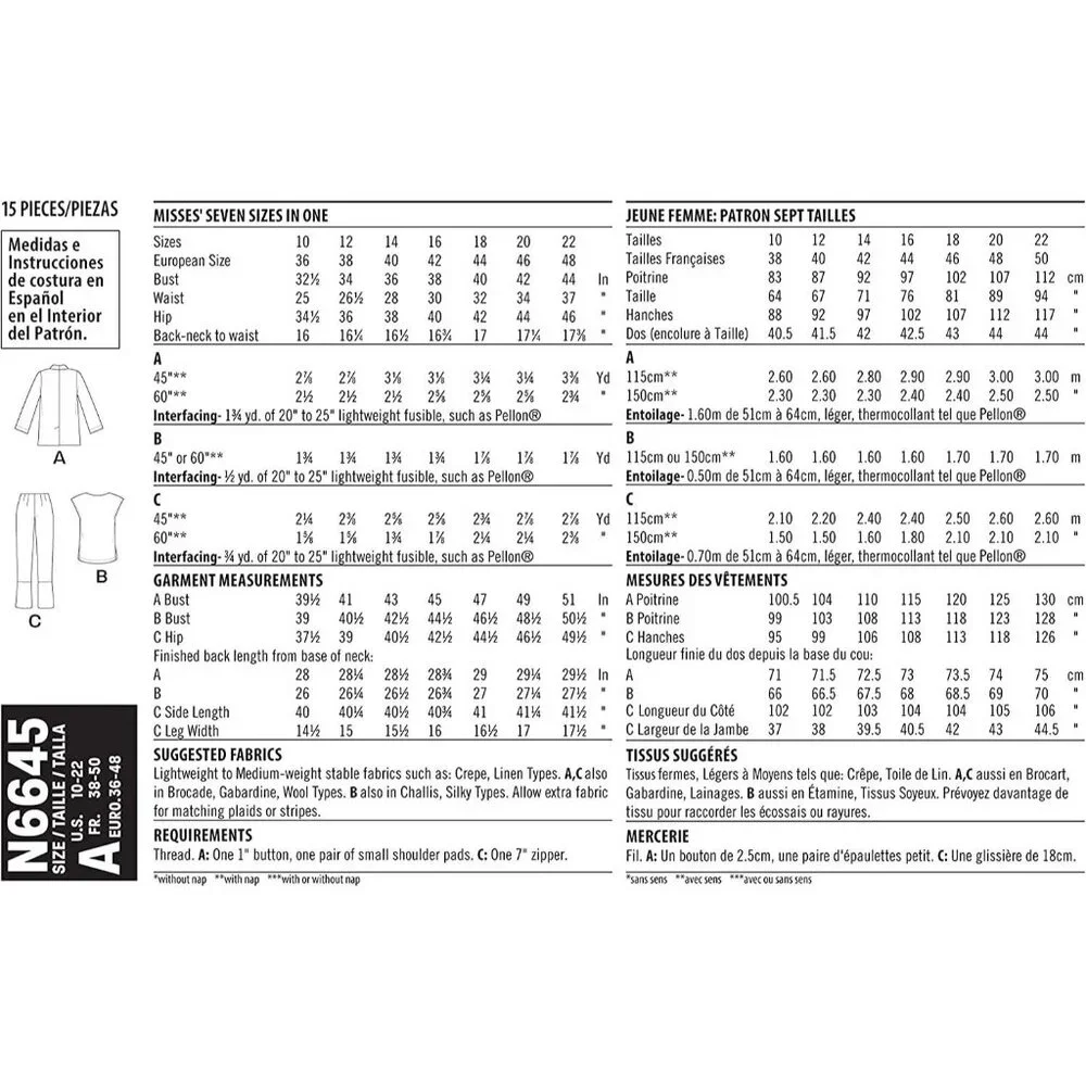 New Look N6645 Sewing Pattern Women Size 10-22 Blazer Top Trousers‎